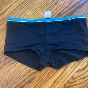 Women’s sz lg swim bottoms black w teal tummy trim boy shorts